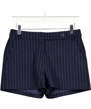 DE SAVARY LONDON Navy Blue Pinstripe Tailored Shorts UK S