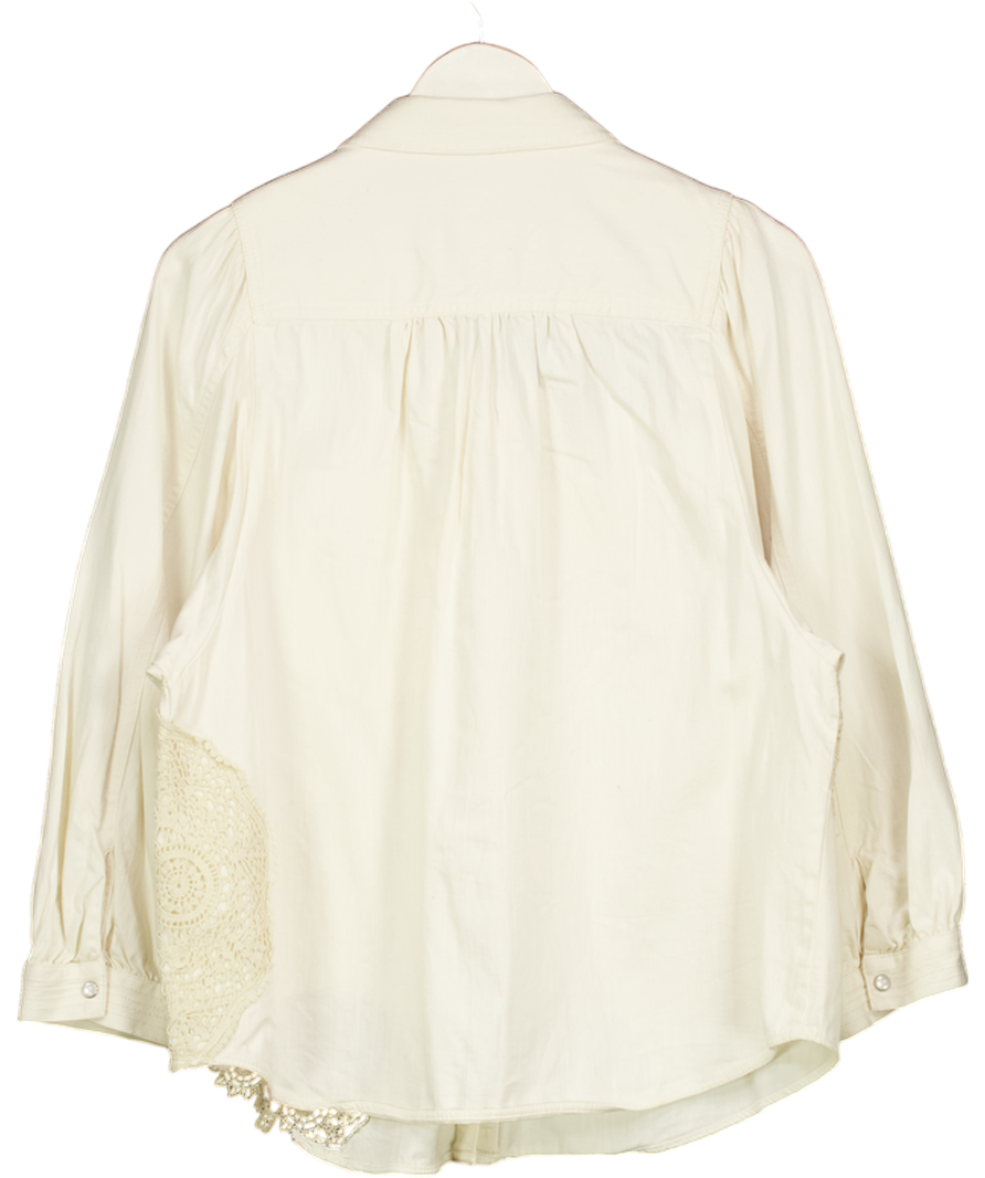 PILCRO Pilco Ecru Cream Denim Puff Sleeve Shirt With Lace Detail UK L