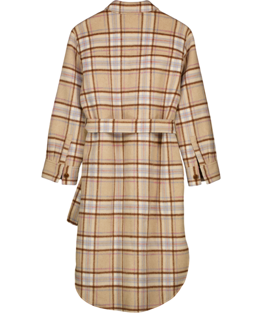 & Other Stories Beige Wool Check Longline Shacket Eu34 UK 6