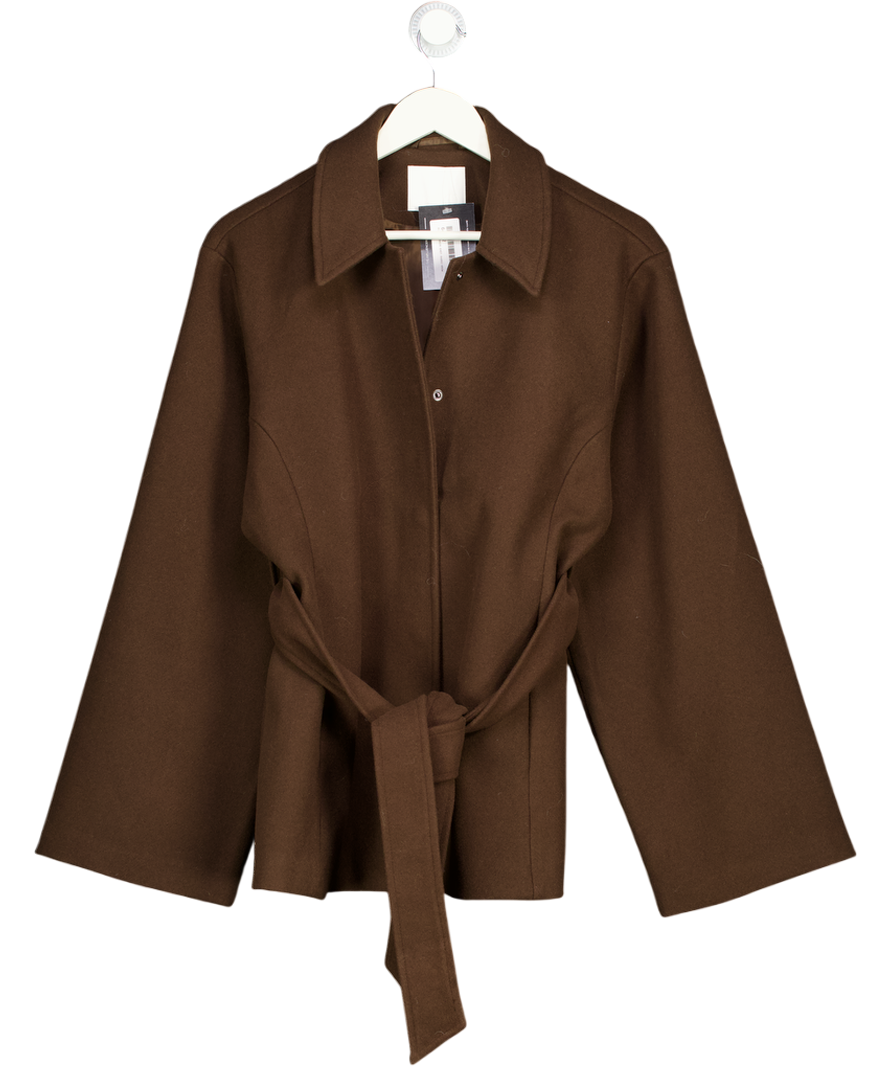 NA-KD Brown Seam Detail Belted Short Coat UK 8
