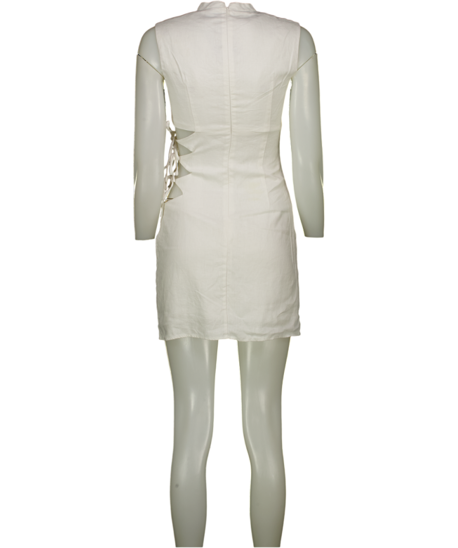 GINIA White Linen Tie Side Mini Dress UK XS
