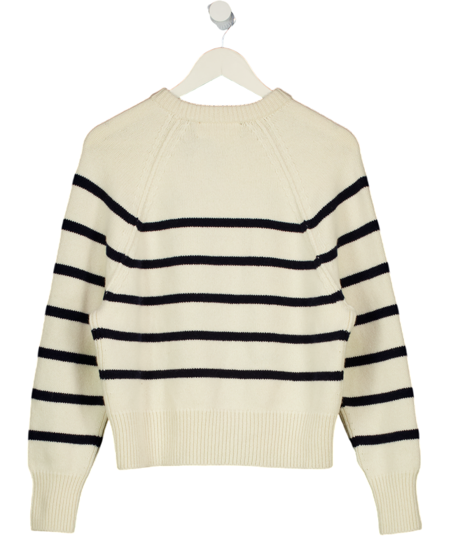 WIGGY KIT Cream / Navy 100% Lambswool Relaxed Fit Wool Striped Jumper UK S