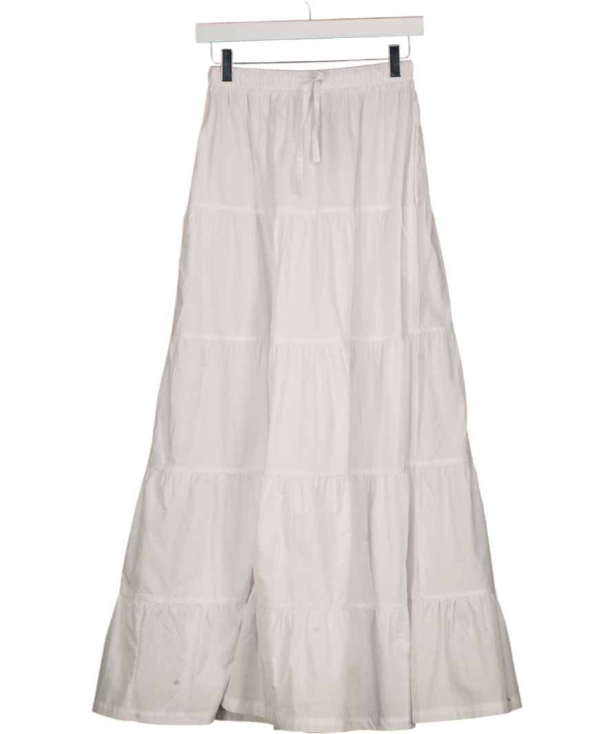 THREADBARE Cotton Tiered Maxi Skirt In White UK 8