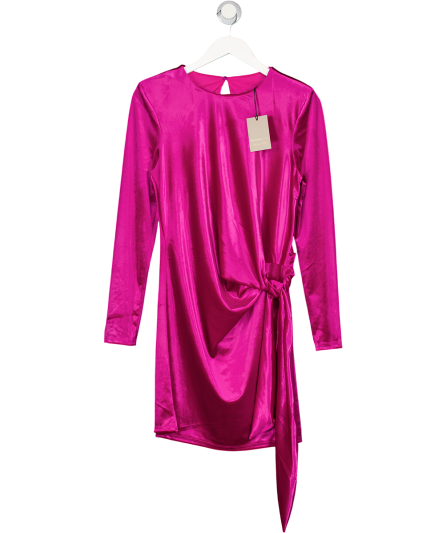 River Island Pink Velvet Long Sleeve Tie Side Mini Dress UK M