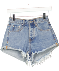 SUPERDOWN Blue Frayed Edge Denim Shorts W24