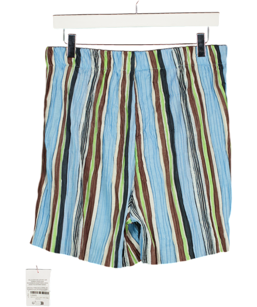 TOPSHOP Stripe Crinkle Wide Leg Shorts In Blue / Multi UK M