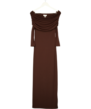 PRETTY LAVISH Brown Perrie Bardot Jersey Maxi Dres UK 6