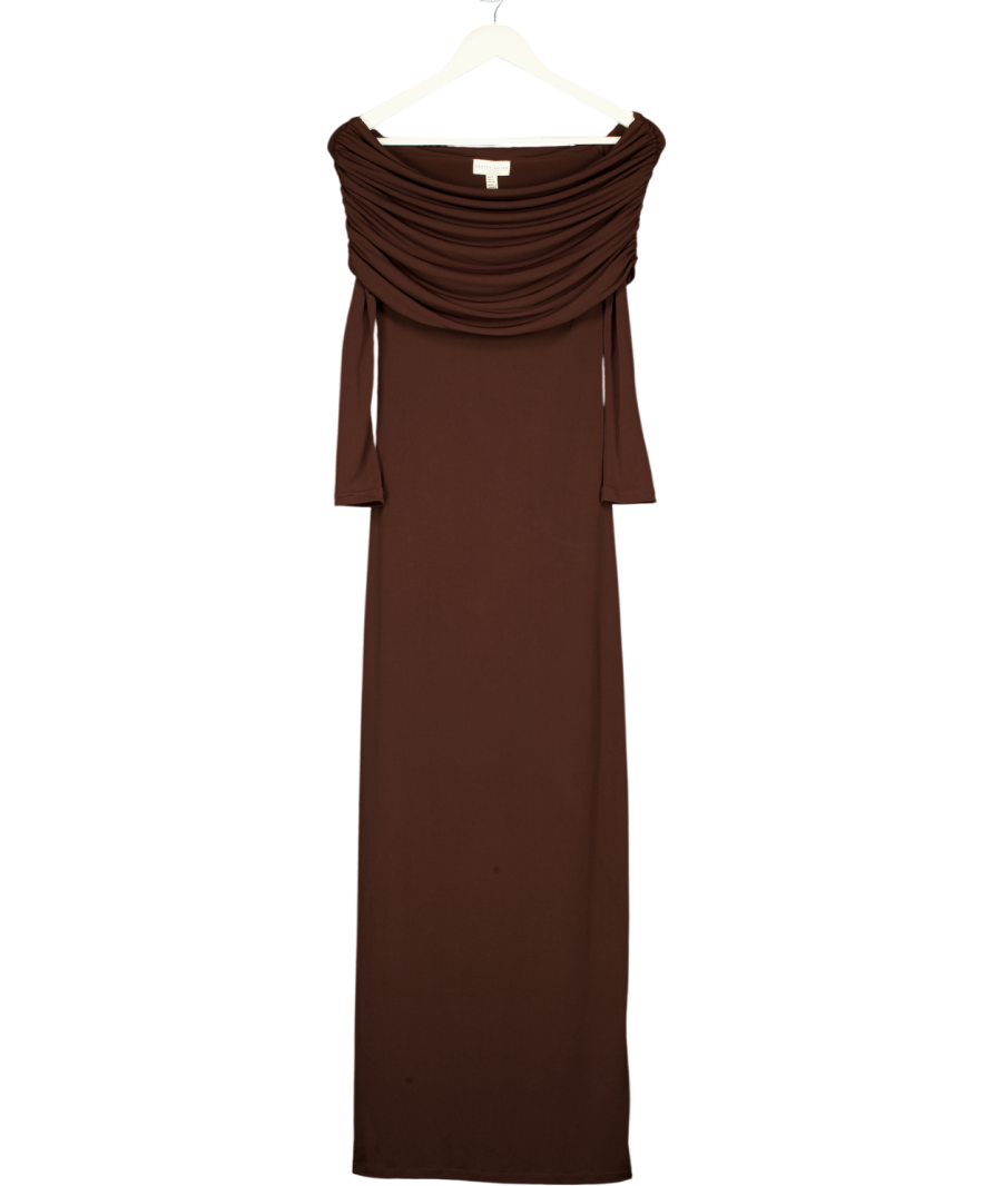 PRETTY LAVISH Brown Perrie Bardot Jersey Maxi Dres UK 6
