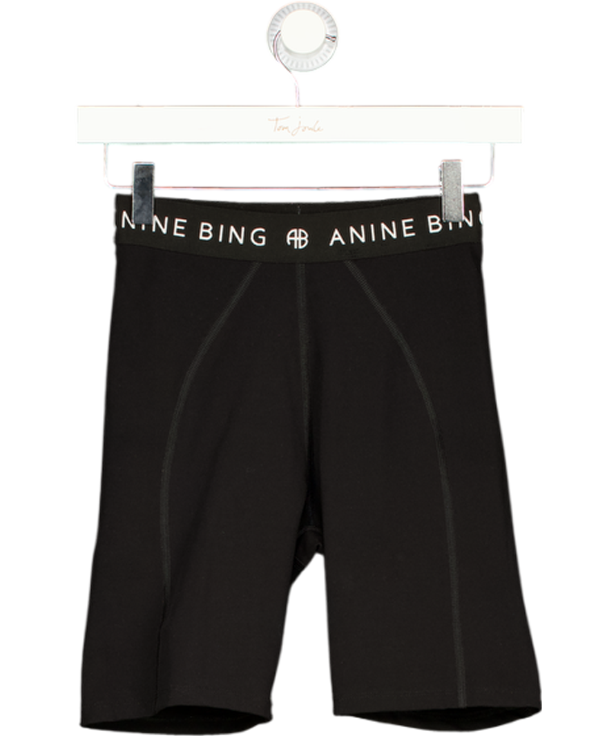 ANINE BING SPORT Black High Waist Logo Waistband Cycle Shorts UK XS