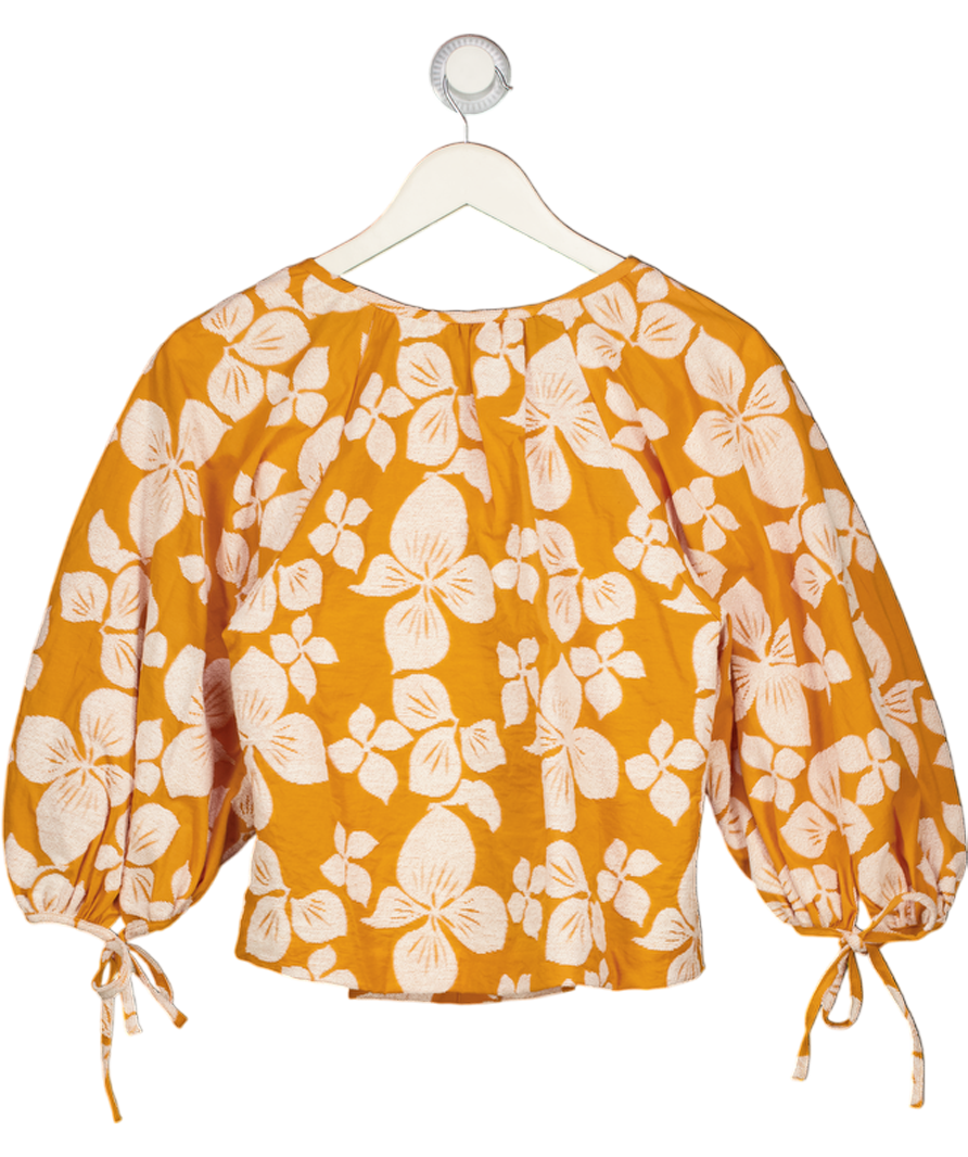 Ted Baker Orange Floral Button Up Puff Sleeve Shirt UK 8