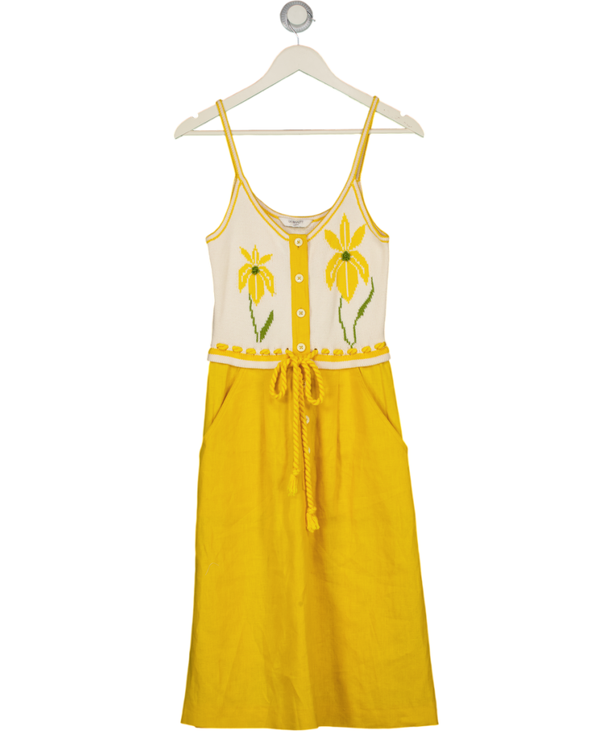 LK BENNETT Yellow Floral Linen Skirt Midi Dress UK 8