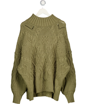 FREE PEOPLE Soft Knit Olive Green 100% Cotton Heart You Pullover UK S