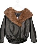 ASOS Black Leather Shawl Collar Faux Fur Collar Bomber Jacket UK S