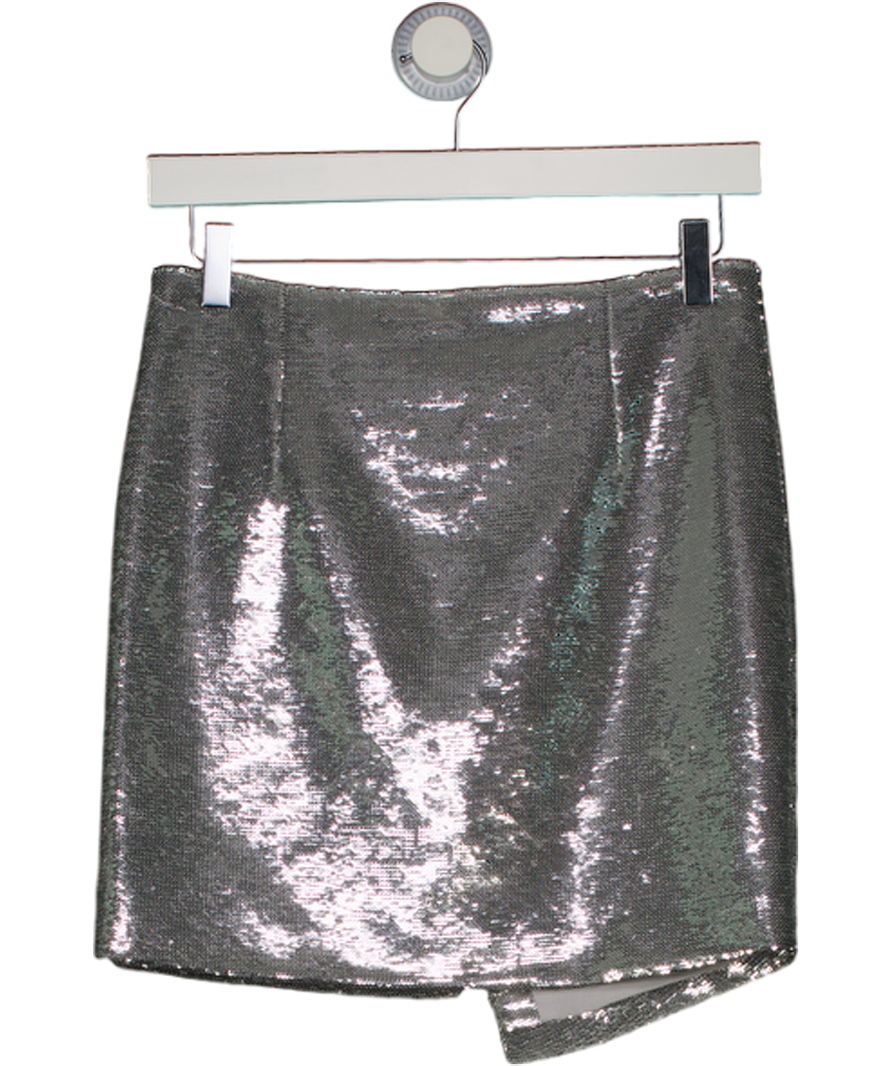 ZOE KARSSEN Metallic Silver Sequin Mini Skirt With Zip Detail UK S