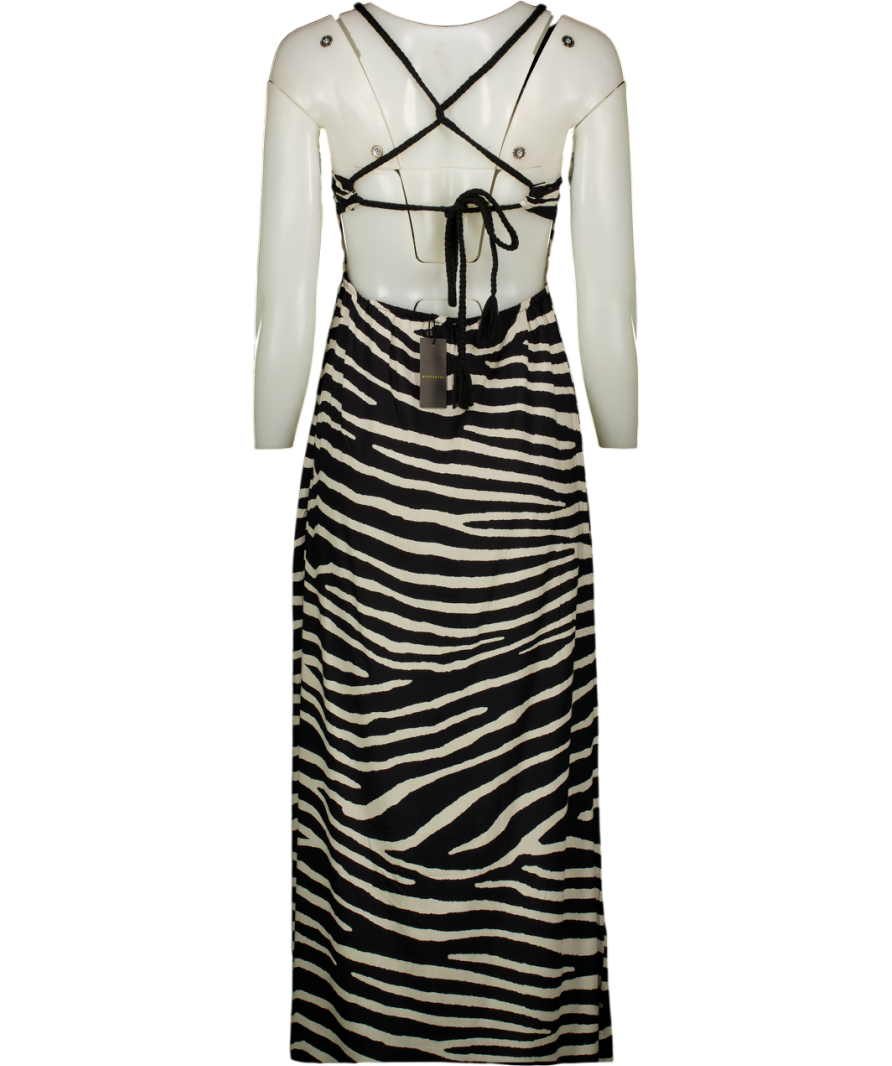 Warehouse Black Rayon Zebra Rope Halter Neck Maxi Dress UK 6