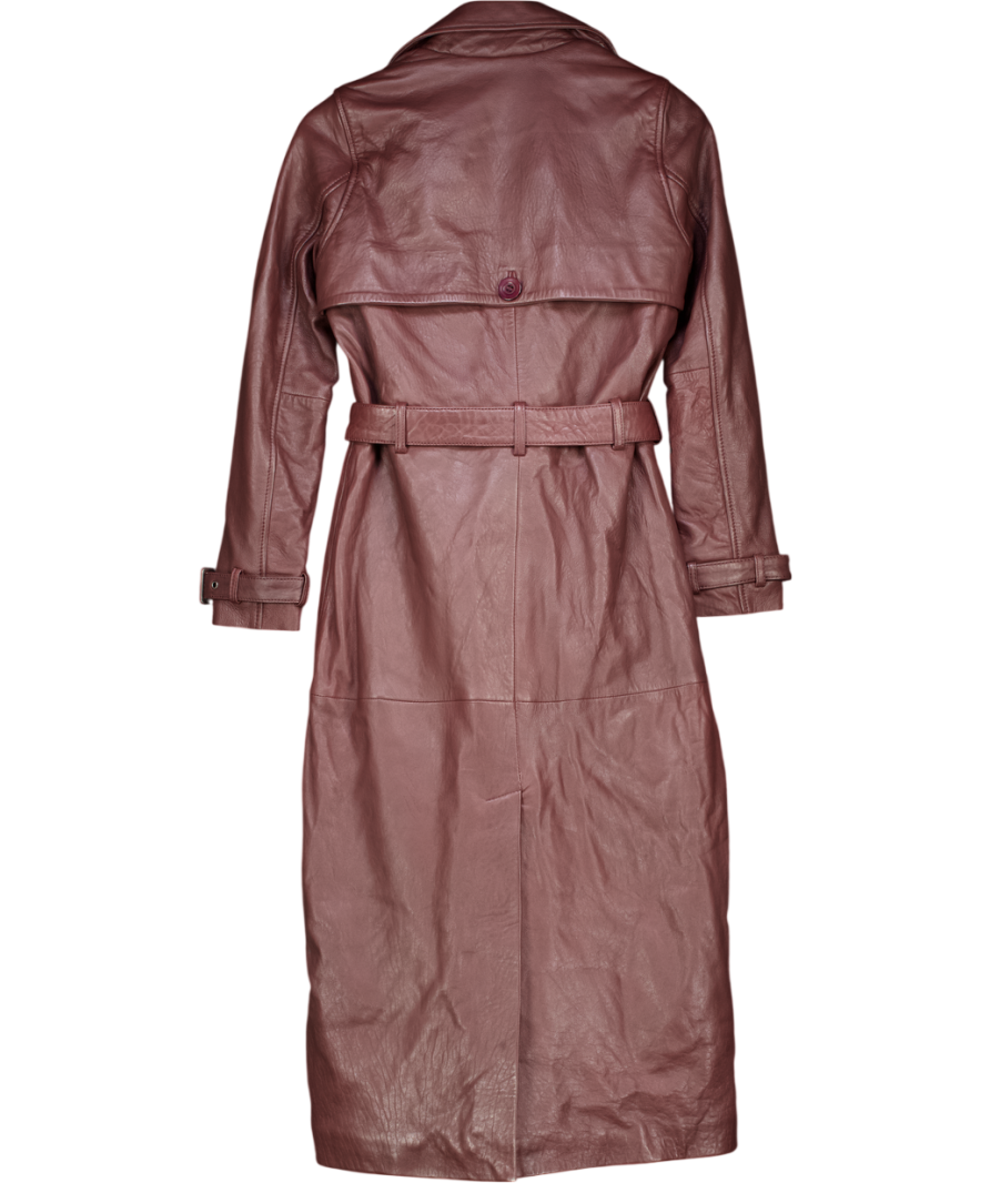 Barneys Originals Real Leather Burgundy Trench Coat In Burgundy Red UK 6