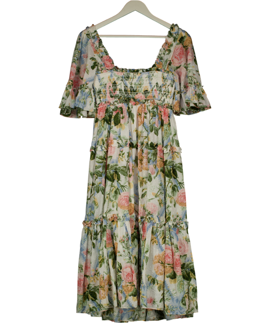 Needle & Thread Multicoloured Rose Garden Smocked Cotton Ankle Dress UK 6