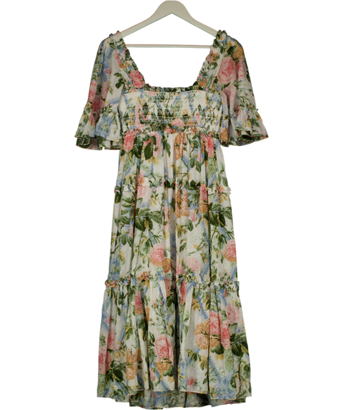 Needle & Thread Multicoloured Rose Garden Smocked Cotton Ankle Dress UK 6