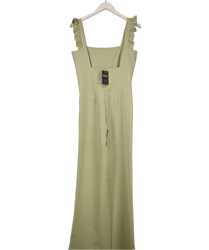 PRETTY LAVISH Green Wide Leg Square Neck Ruffle Jumpsuit UK 10