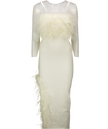 KAREN MILLEN Cream Figure Form Bandage Feather Detail Bandeau Knit Midi Dress UK XS
