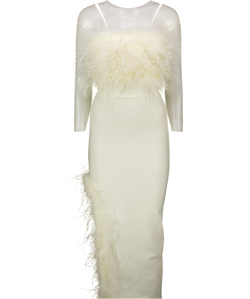 KAREN MILLEN Cream Figure Form Bandage Feather Detail Bandeau Knit Midi Dress UK XS