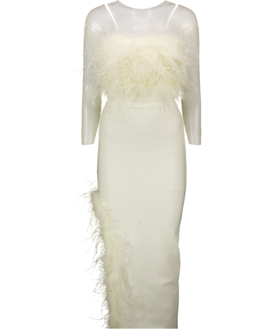 KAREN MILLEN Cream Figure Form Bandage Feather Detail Bandeau Knit Midi Dress UK XS