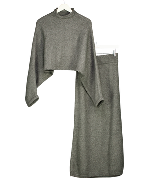 Commense Grey Plain Turtleneck Knit Pants Set UK XS