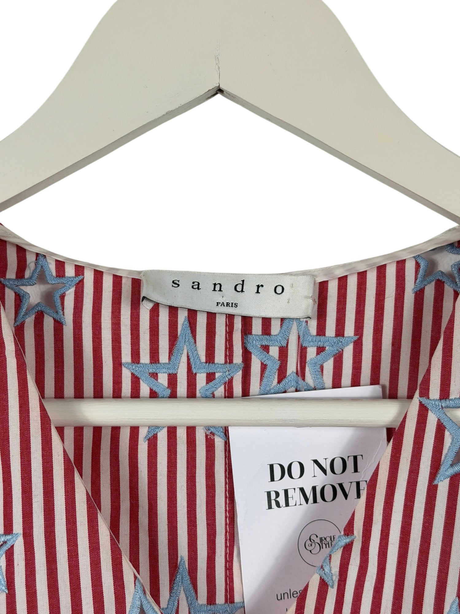 SANDRO Red Striped Star Embroidered Blouse SZ1