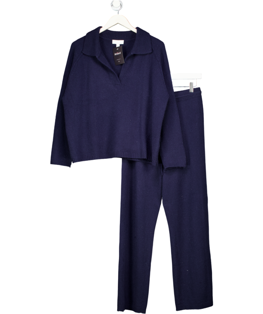 The White Company 2-piece Navy Blue 100% Cashmere Joggers (uk S) And Polo Jumper (uk M) Set UK S/M