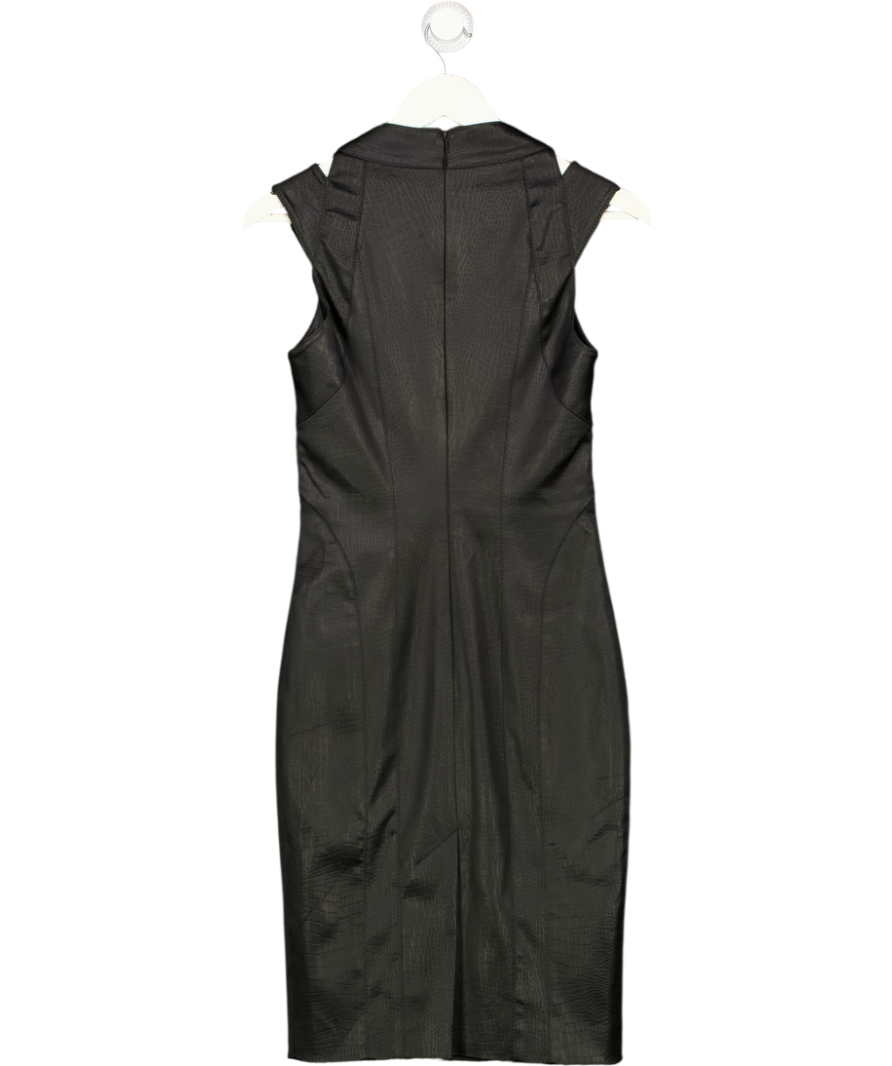 KAREN MILLEN Black Croc Print Faux Leather Print Pencil Midi Dress UK 10