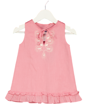 CHARABIA Pink Sleeveless Frill Hem Cotton Dress 3-6 Months