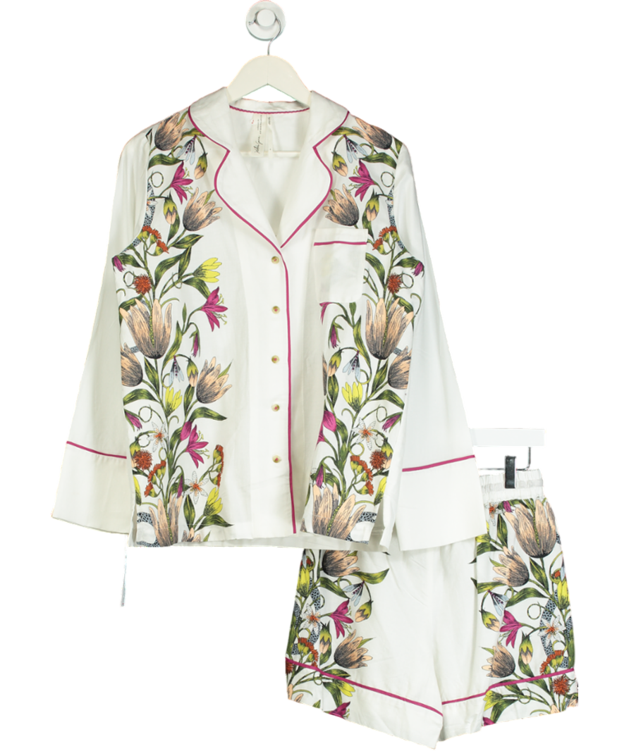 Anthropologie White X Victoria Garcia Floral Flannel Buttondown Pyjama Top & Shorts Set UK S