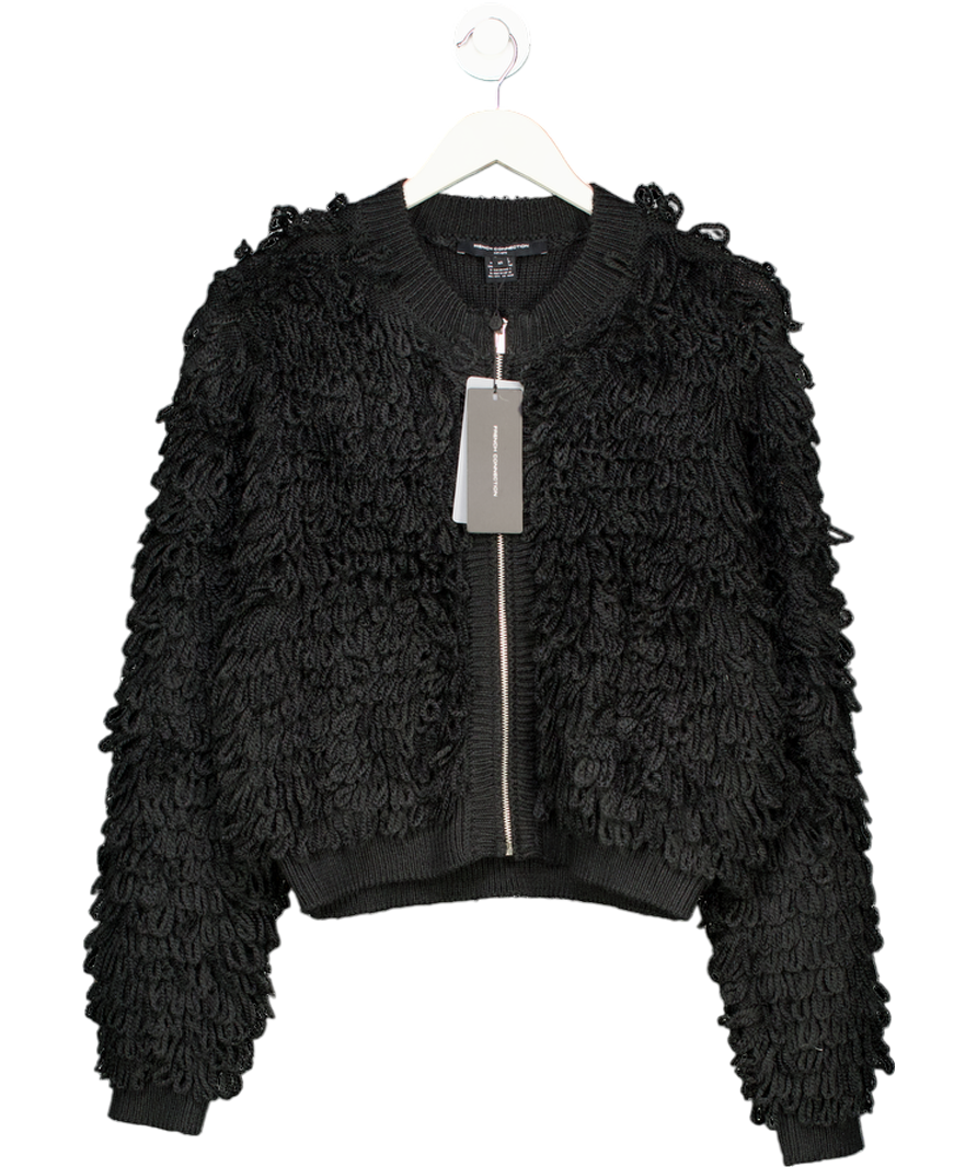 French Connection Black Mali Looped Fringe Knit Jacket UK XS