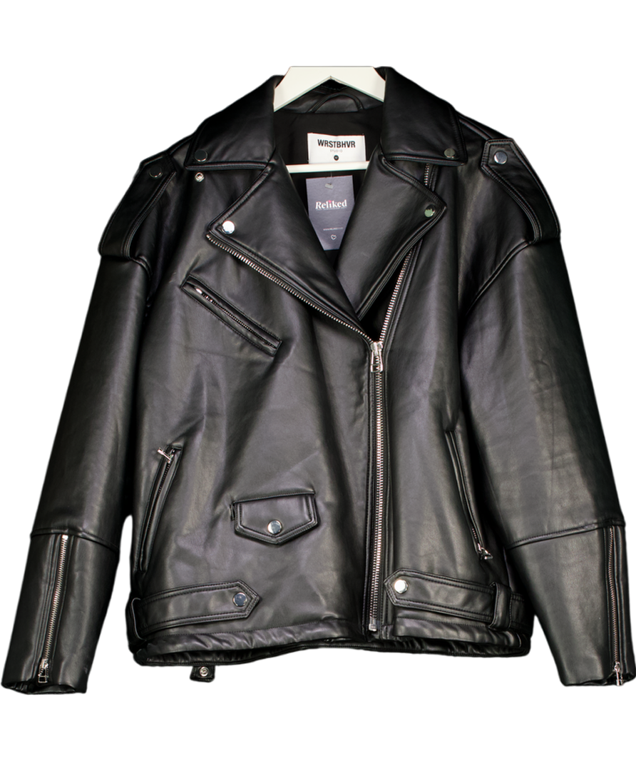 WRSTBHVR Longline Faux Black Keyla Leather Biker Jacket UK M