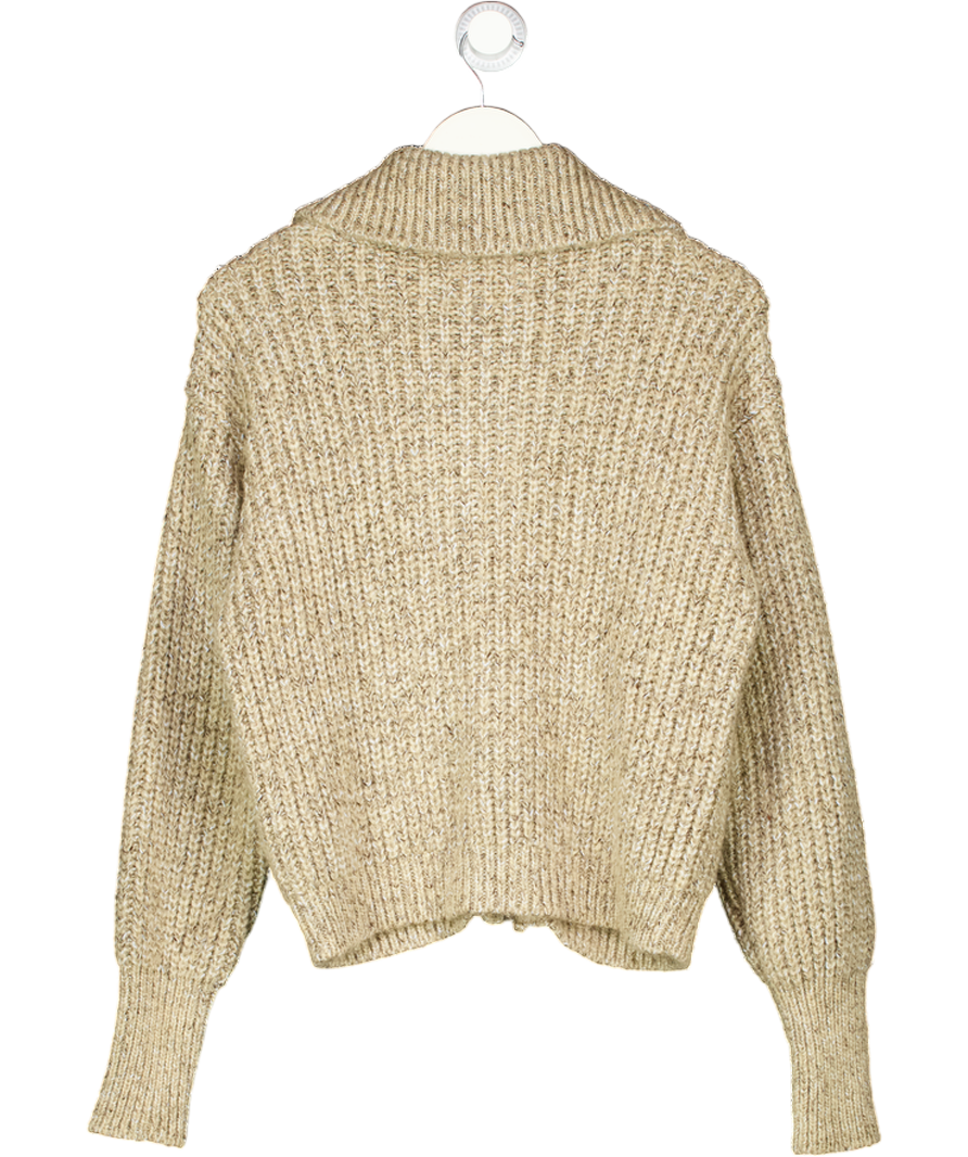 H&M Beige Rib-knit Zip-through Funnel Neck Cardigan UK S