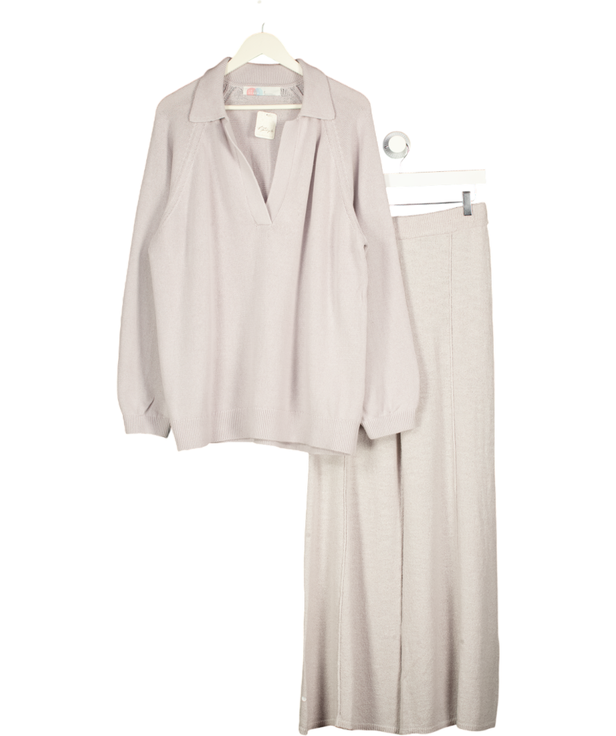 FREE PEOPLE 2-piece Pale Grey Drea Cotton Knit Loungewear Set UK M