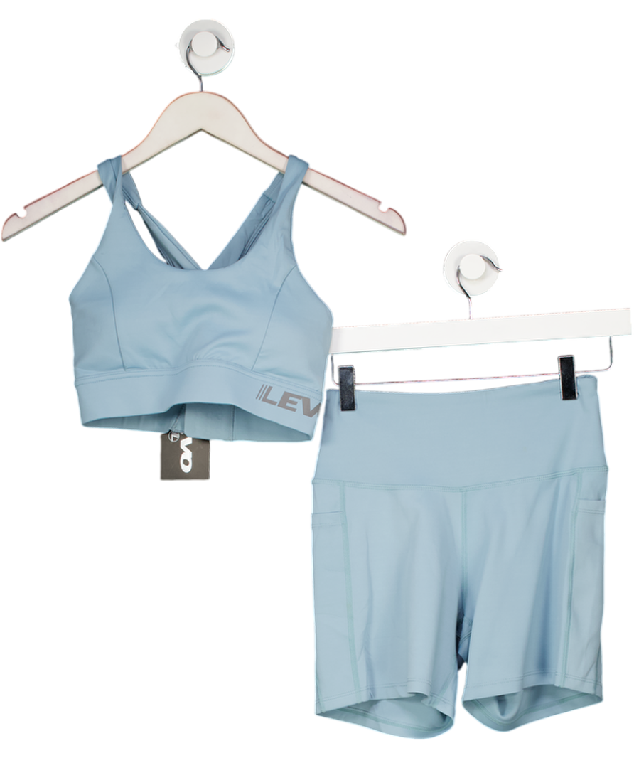 Levo Blue Crossover Sports Bra And Shorts Set UK S