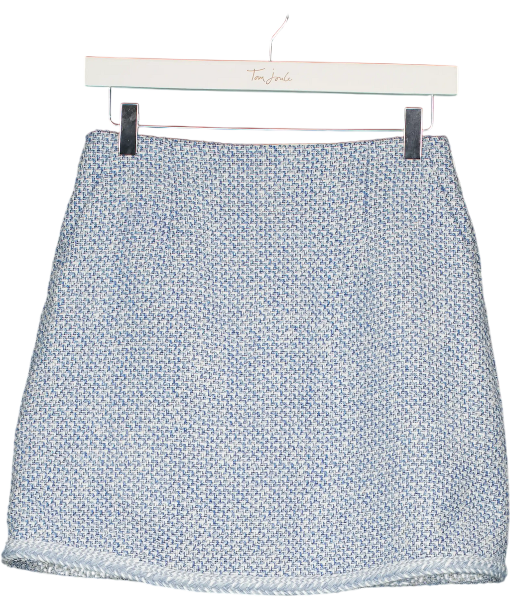 GOELIA Blue And White Tweed High Waisted Mini Skirt UK S