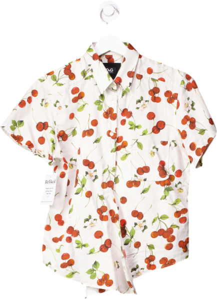 Dolce & Gabbana White Cherry Print Cotton Shirt UK M