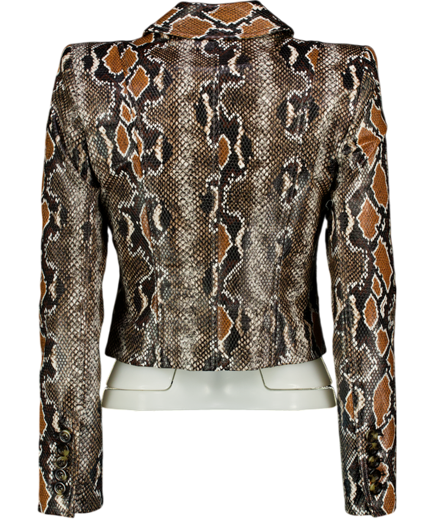 VERONICA BEARD Brown Fulham Cropped Snake-effect Jacket Sz0 UK 4