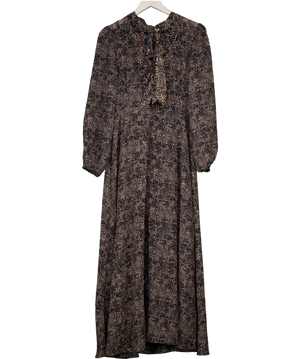 Lily & Lionel Ruffle Neck Leopard Print Maxi Dress In Brown UK 10