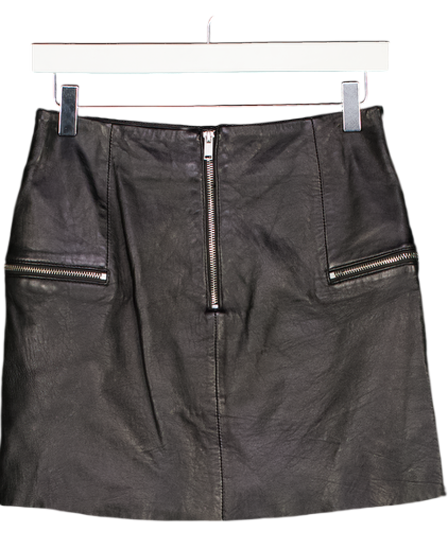ZARA Black  Real Leather Biker Mini Skirt UK XS