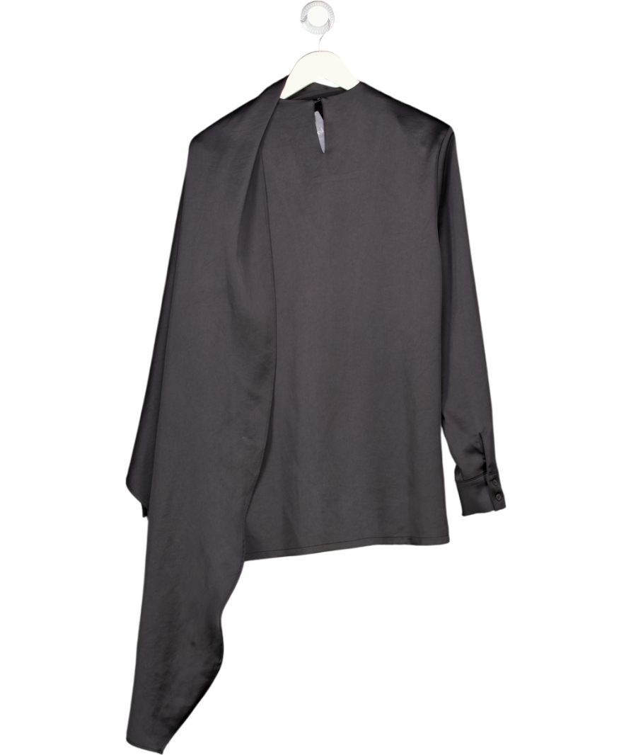 SOURCE UNKNOWN Black Satin Drape Long Sleeve Mini Dress UK S/M