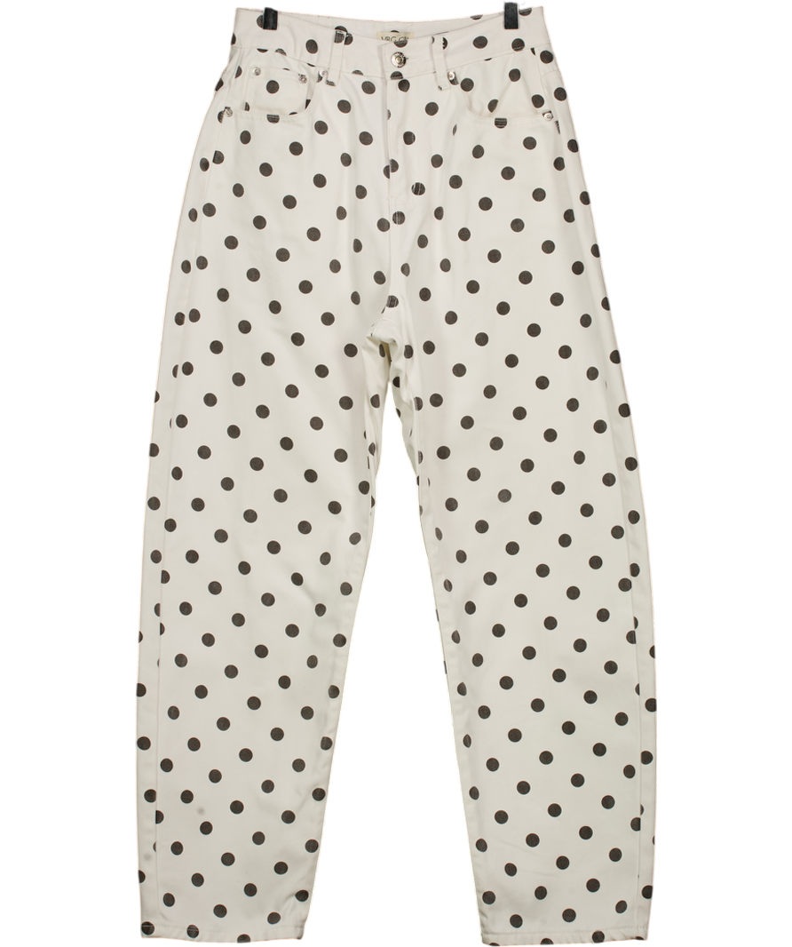 VRG GIRL White & Black High Waist Polka Dot Barrel Leg Jeans UK 8