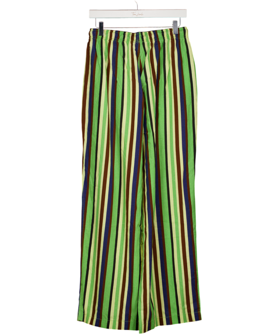 TOPSHOP Green Stripe Linen Blend Wide Leg Trousers UK S