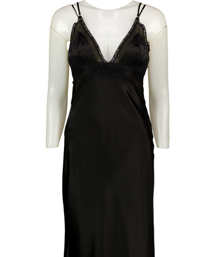 L'AGENCE Black Elsa Silk Lace Trim Maxi Dress Us6 UK 10