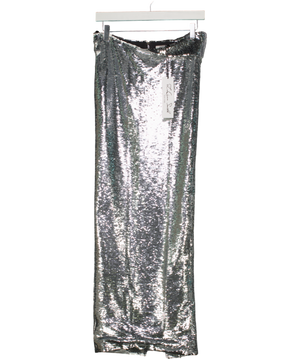 LAQUAN SMITH Metallic Silver Sequinned Maxi Skirt UK XS