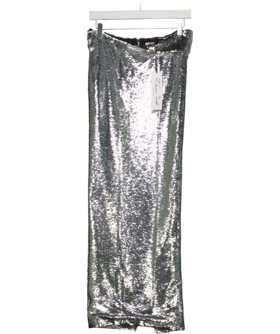 LAQUAN SMITH Metallic Silver Sequinned Maxi Skirt UK XS