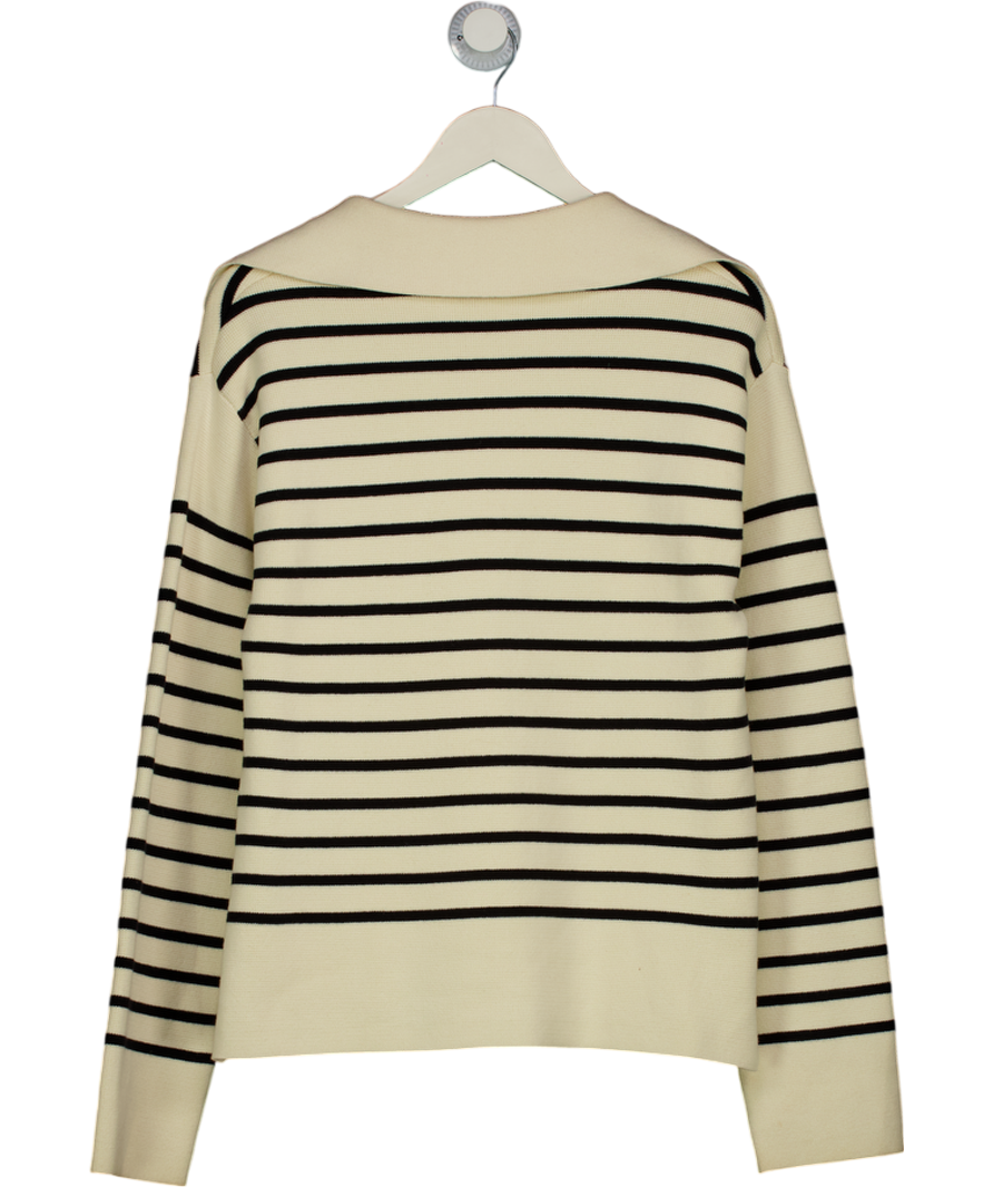 ARKET Cream / Black Striped Cotton Collared Jumper UK S