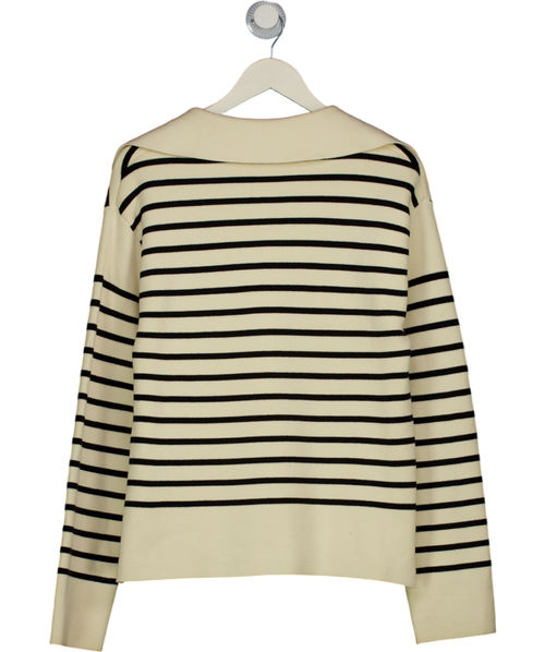 ARKET Cream / Black Striped Cotton Collared Jumper UK S